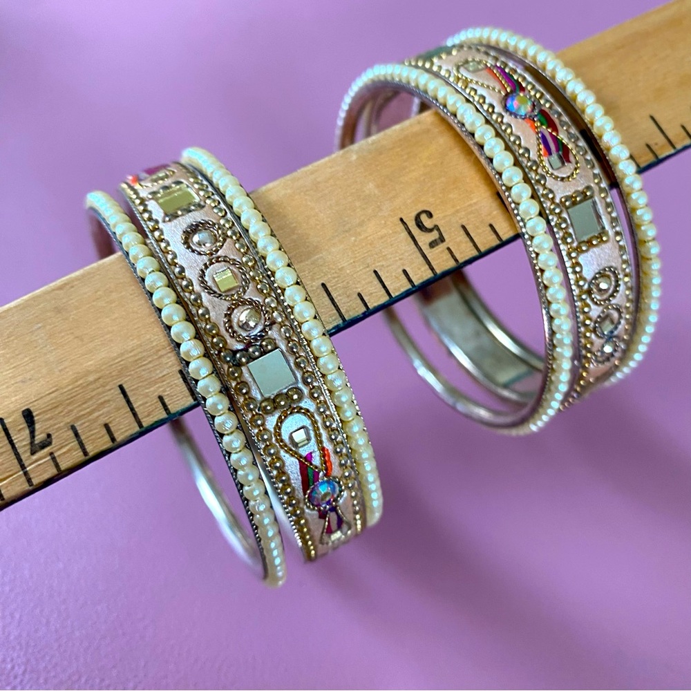 NEW cream/gold with Pearl details set of girls Indian bangles
